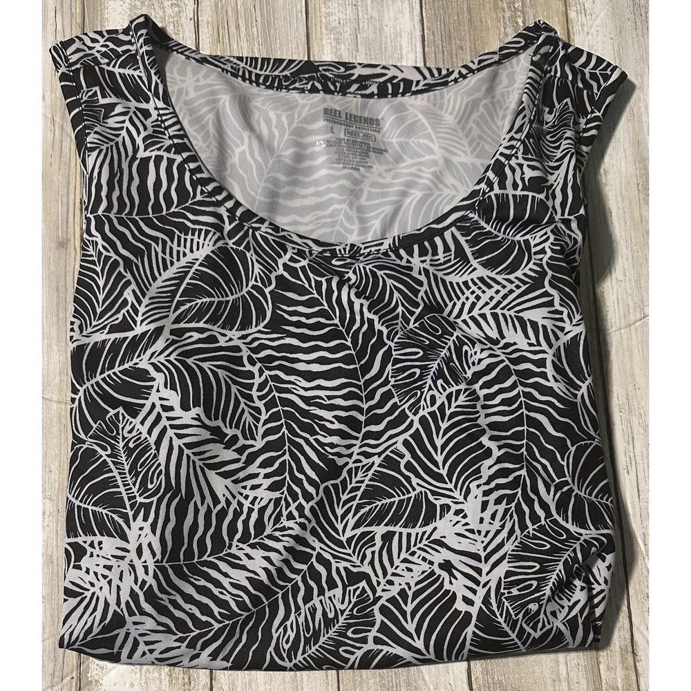 NWT Reel Legends Ladies Leaf Tank Top Black/white Size Large UPF‎ 50